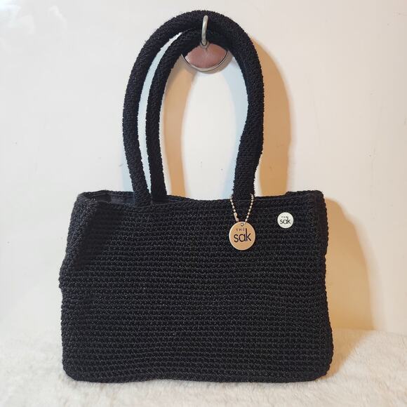 The Sak Handbags - The SAK Classic Crochet Knit Black Bag Handbag Purse With Charm Boho Grannycore